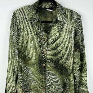 Crystal Fashions Top Blouse Size S Relaxed Green Long Sleeve 100% Polyester